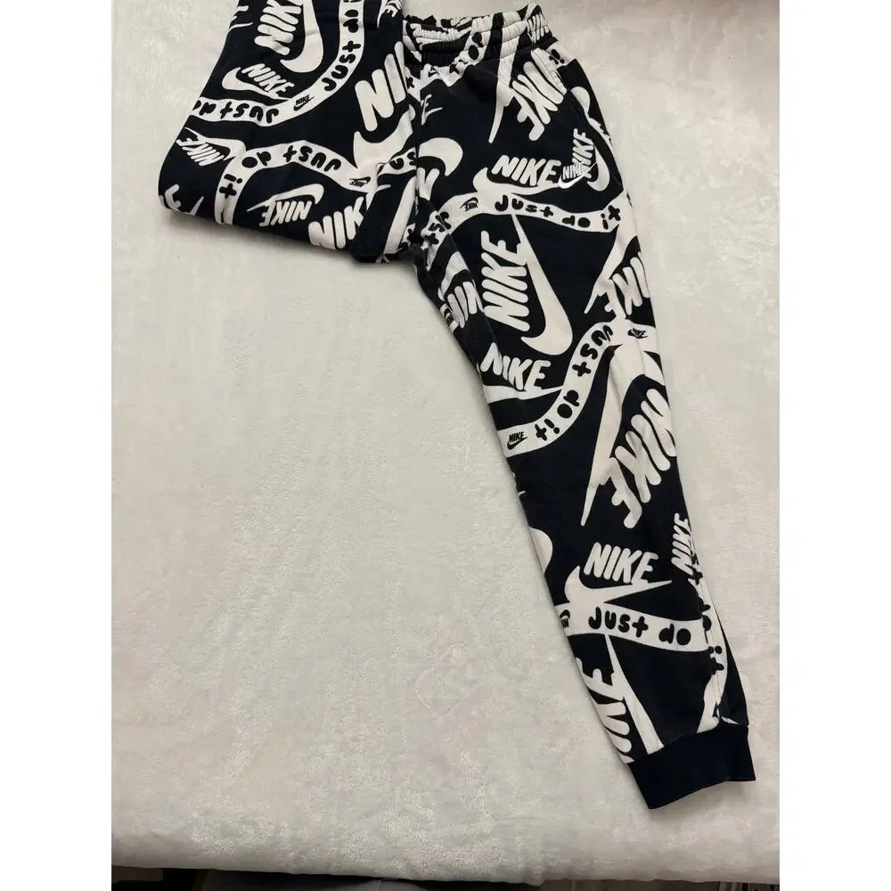 Nike Kids Sportswear Club Fleece Printed Joggers Black White Logo Script XL